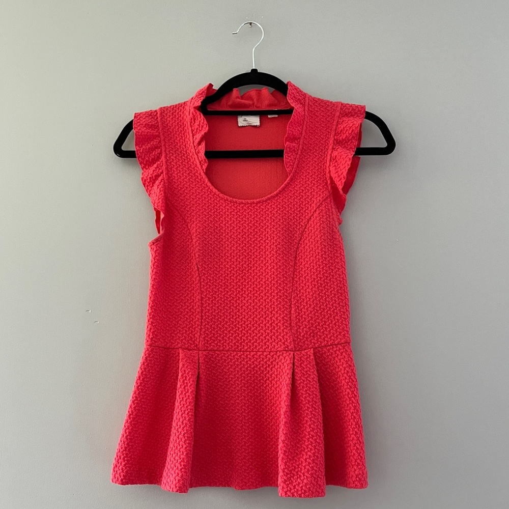 Anthropologie Postmark Peplum Blouse Neon Pink Ruffles Size XS